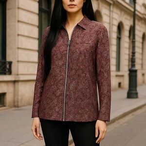 MICHAEL Michael Kors Women's Pop Paisley Zip-Front Top w/roll button sleeves PXS
